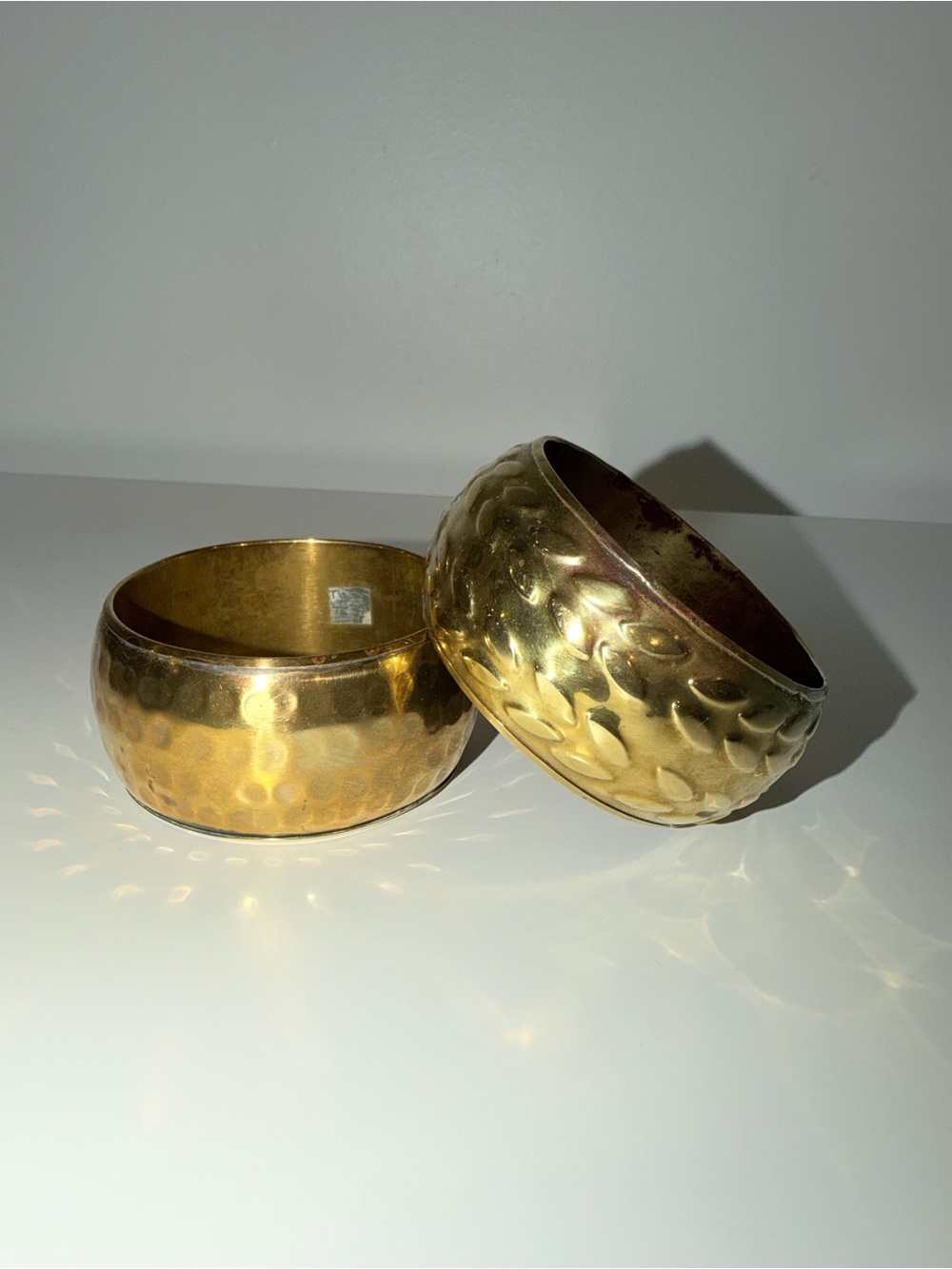 Two Vintage Brass Hammered Chunky Bracelets